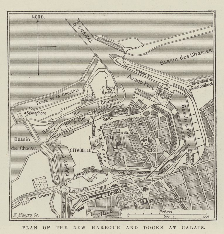 Plan du nouveau port et des docks à Calais (gravure) - English School