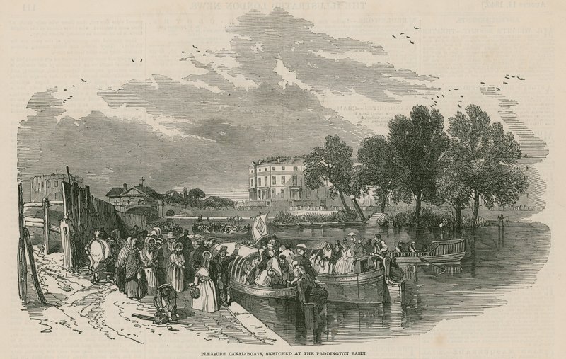 Bateaux de plaisance sur le canal, esquissés au bassin de Paddington, canal de Regent, Londres - English School