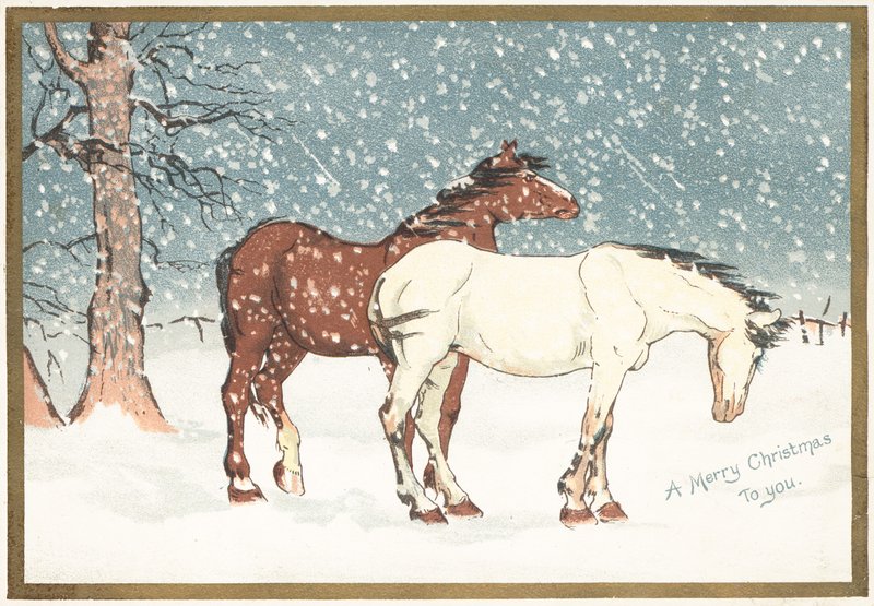 Poneys dans la neige, carte de Noël - English School