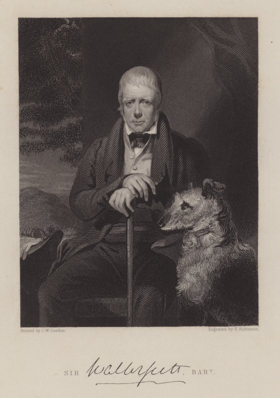 Portrait de Sir Walter Scott, avec chien - English School