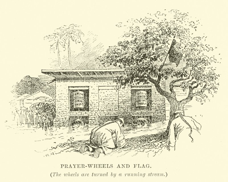 Roues de prière et drapeau - English School