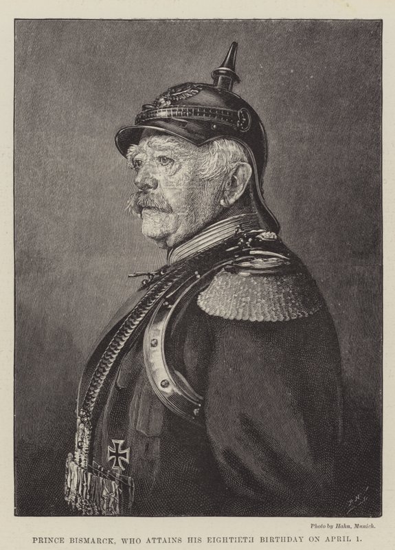 Le prince Bismarck, qui fête son quatre-vingtième anniversaire le 1er avril (gravure) - English School