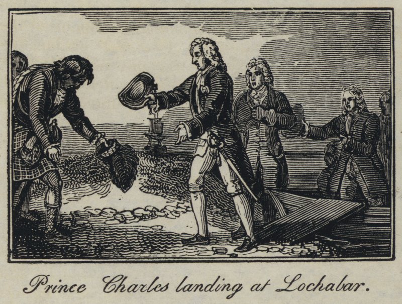 Le prince Charles débarquant à Lochabar (gravure) - English School