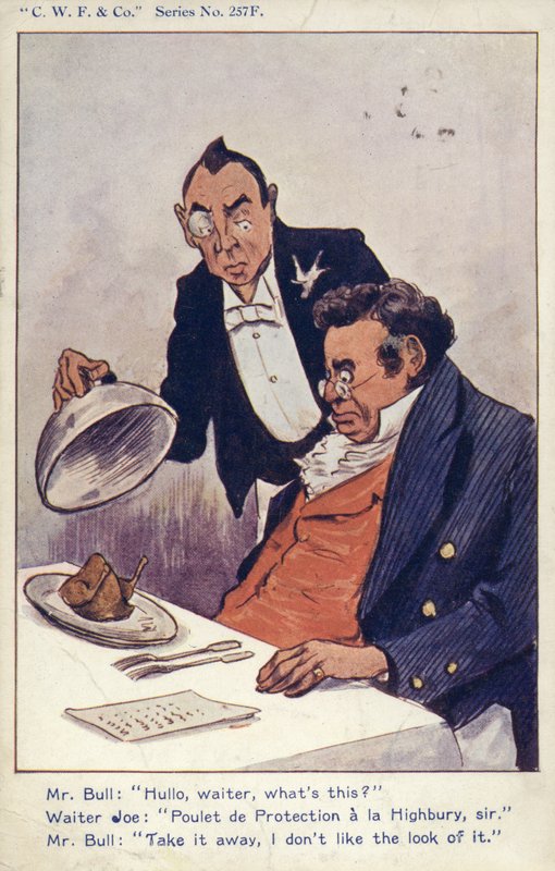 Carte postale en faveur du libre-échange (lithographie couleur) - English School