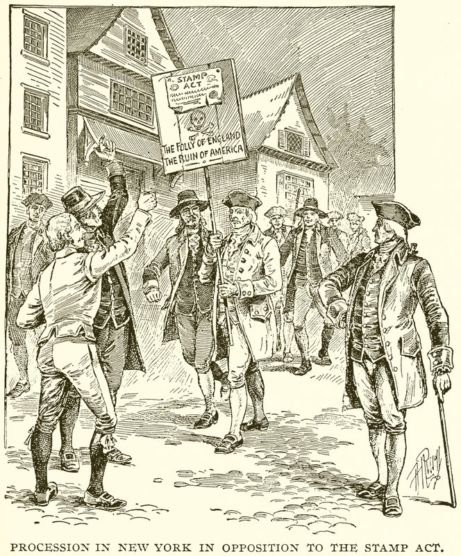 Procession à New York contre le Stamp Act - English School