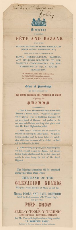 Programme de la grande fête et bazar au profit de l