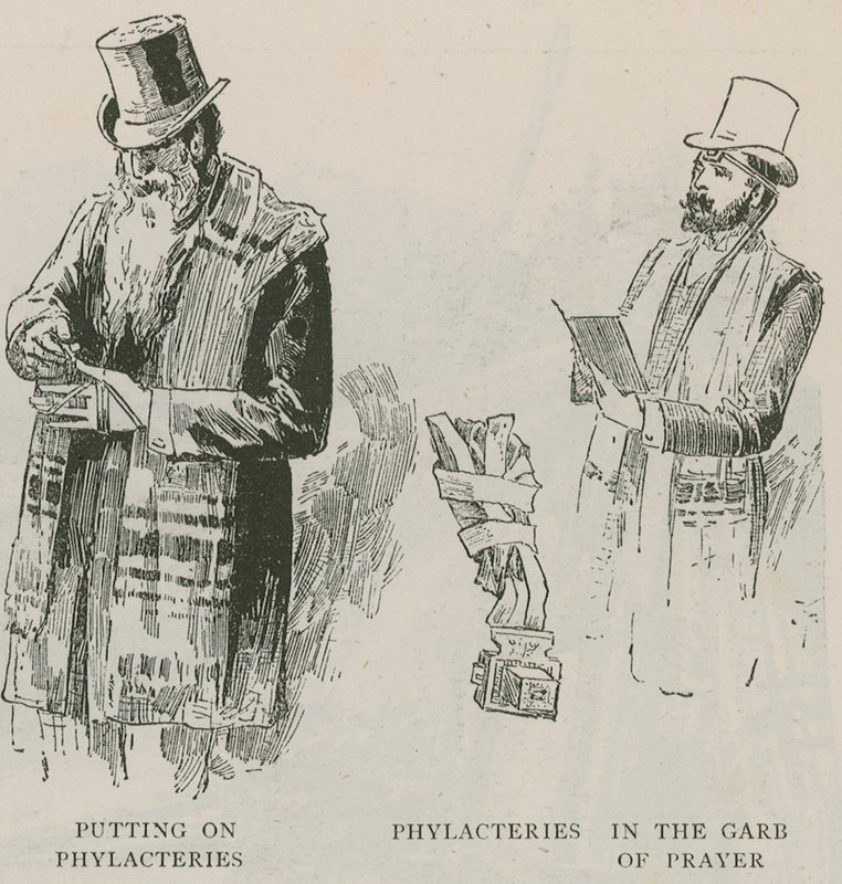 Mise des phylactères ; phylactères en tenue de prière - English School