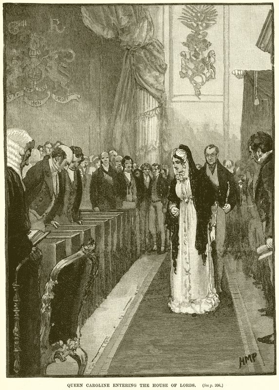 La reine Caroline entrant à la Chambre des Lords - English School