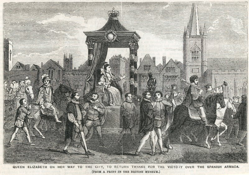 La reine Élisabeth I en route vers la ville pour remercier de la victoire sur l
