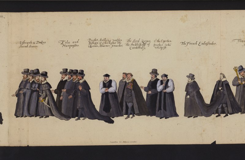 Procession funéraire de la reine Elizabeth I (gravure en couleur) - English School