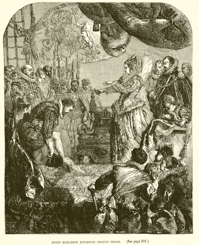 La Reine Élisabeth adoubant Francis Drake - English School