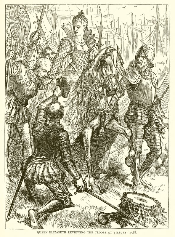 La reine Élisabeth passant en revue les troupes à Tilbury, 1588 - English School