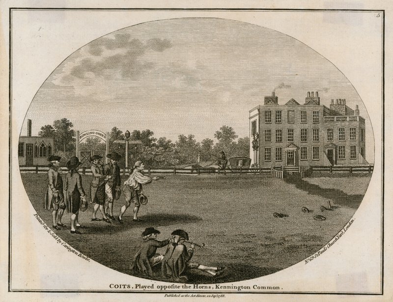 Jeu de palets en 1788, joué en face des Horns, Kennington Common - English School