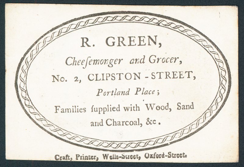 R Green, fromager et épicier, carte de visite - English School