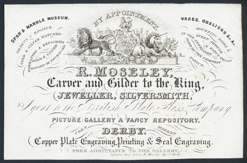 R Moseley, sculpteur et doreur du roi, carte de visite - English School