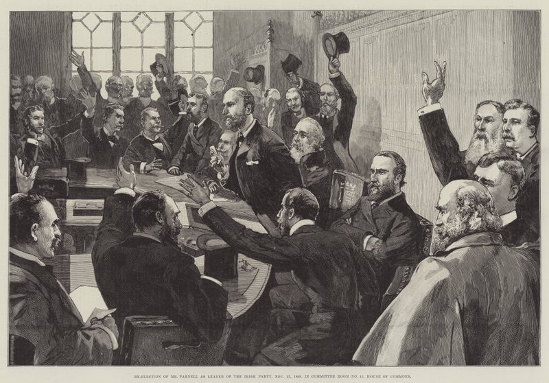 Réélection de M. Parnell en tant que chef du parti irlandais, 25 novembre 1890, dans la salle de comité n° 15, Chambre des communes - English School