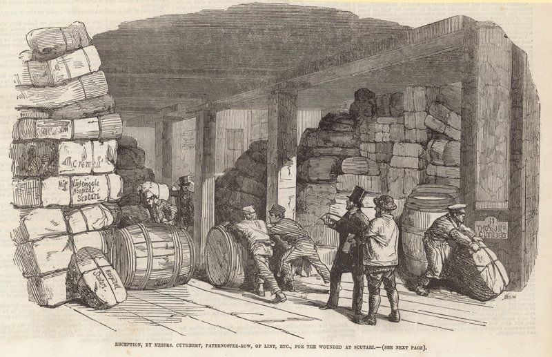 Réception, par Messieurs Cuthbert, Paternoster Row, de pansements, etc., pour les blessés à Scutari - English School
