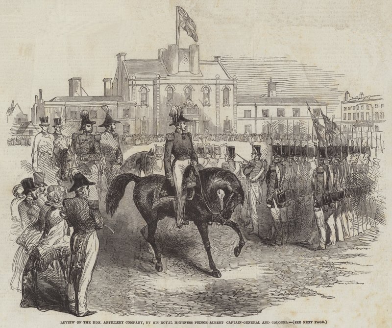 Revue de la Honourable Artillery Company, par Son Altesse Royale le Prince Albert, capitaine général et colonel (gravure) - English School