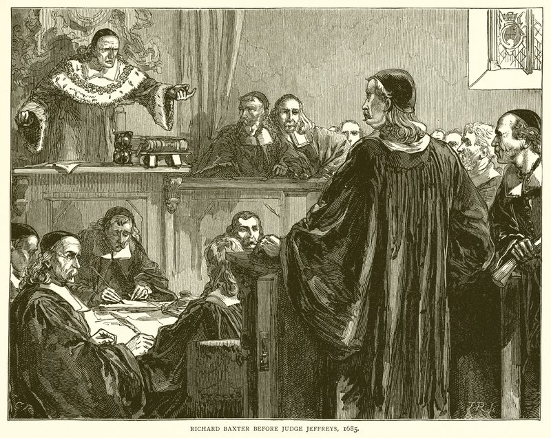 Richard Baxter devant le juge Jeffreys, 1685 - English School