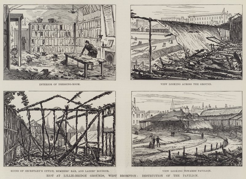 Émeute aux Terrains de Lillie-Bridge, West Brompton, Destruction du Pavillon - English School