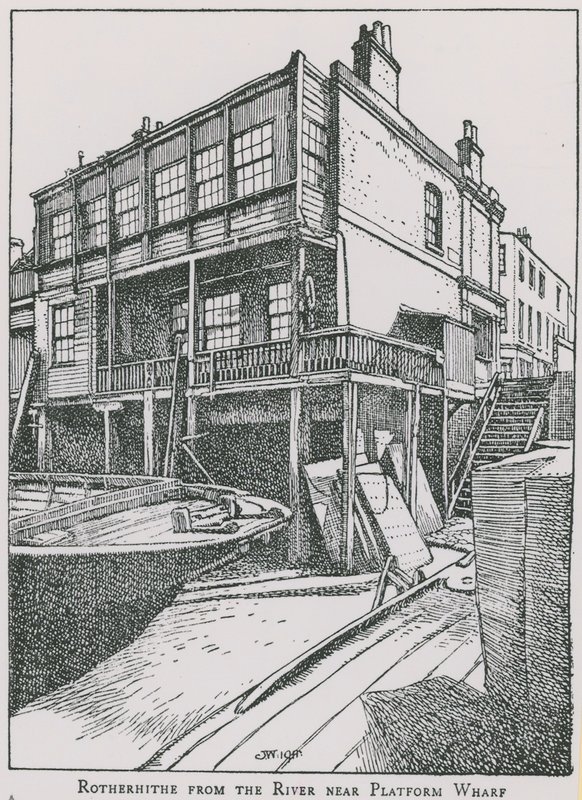 Rotherhithe depuis la Tamise près de Platform Wharf; L