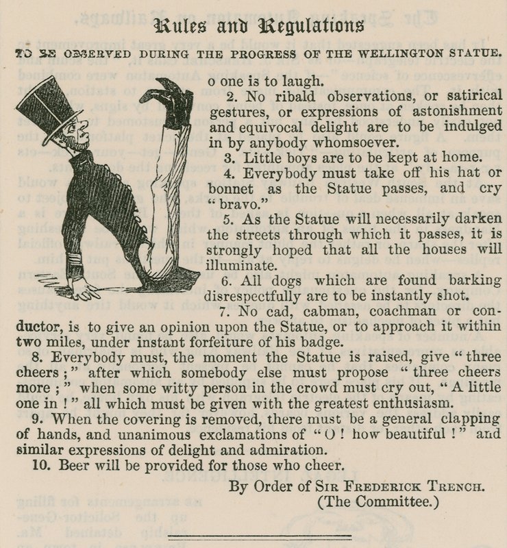Règles et règlements à observer pendant le progrès de la statue de Wellington - English School