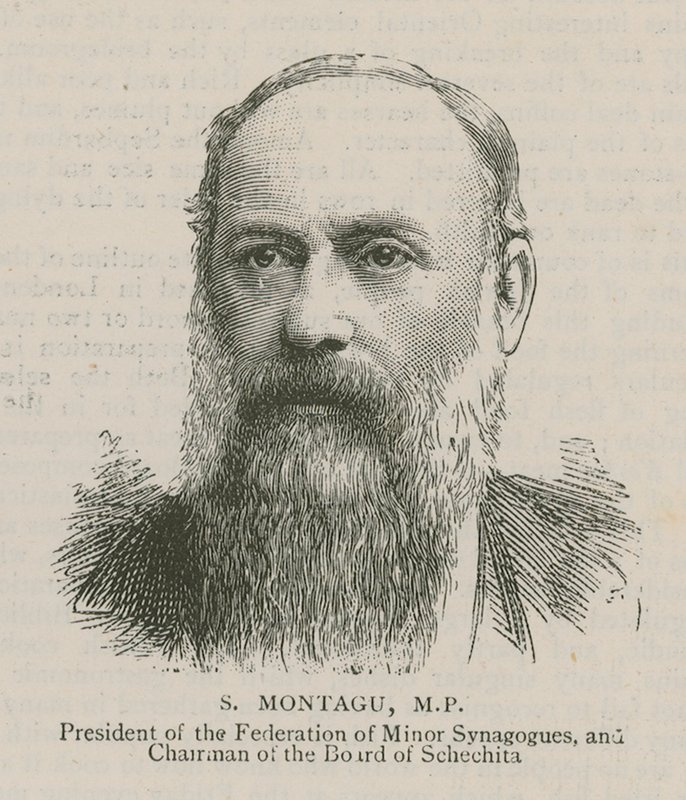 S Montagu, MP, Président de la Fédération des Synagogues Mineures et Président du Conseil de Schechita - English School