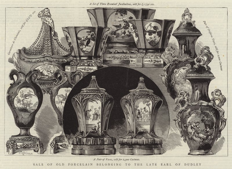 Vente de vieille porcelaine appartenant au défunt comte de Dudley (gravure) - English School