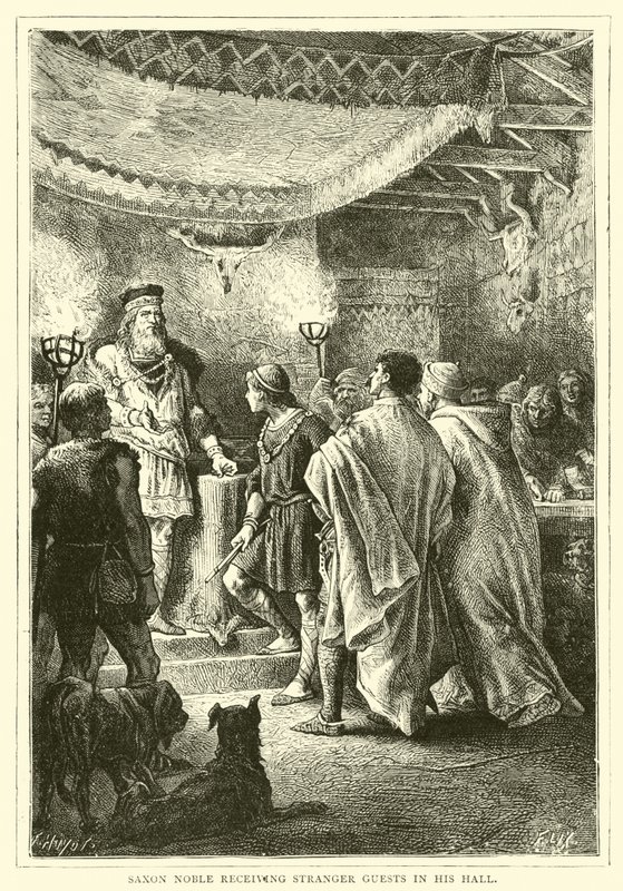 Noble saxon recevant des invités étrangers dans sa salle - English School