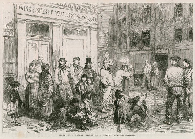 Scène dans une rue de Londres un dimanche matin - English School