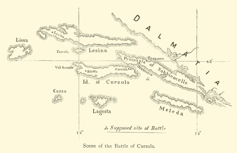 Scène de la bataille de Curzola (gravure) - English School