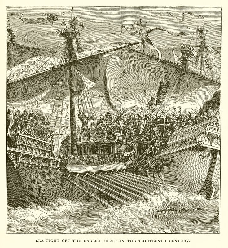 Combat naval au large de la côte anglaise au XIIIe siècle - English School