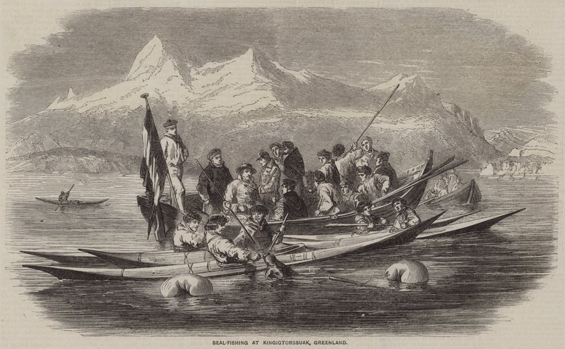 Pêche au phoque à Kingigtorssuak, Groenland (gravure) - English School