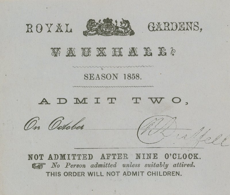 Billet de saison, jardins de Vauxhall, Londres - English School