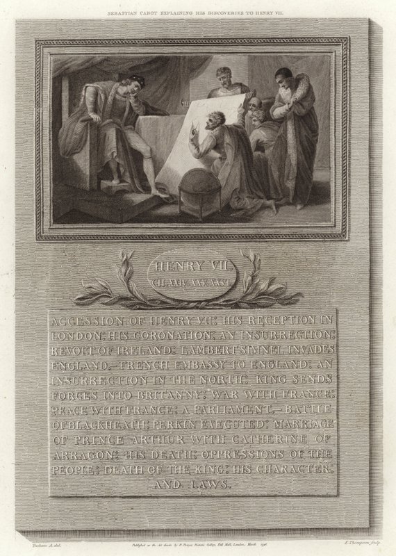 Sebastian Cabot expliquant ses découvertes à Henri VII - English School