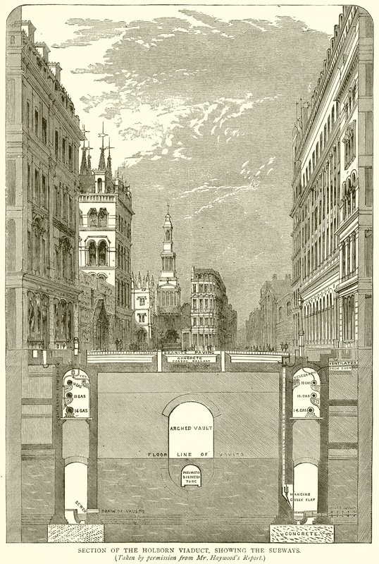 Section du Holborn Viaduct, montrant les métros - English School