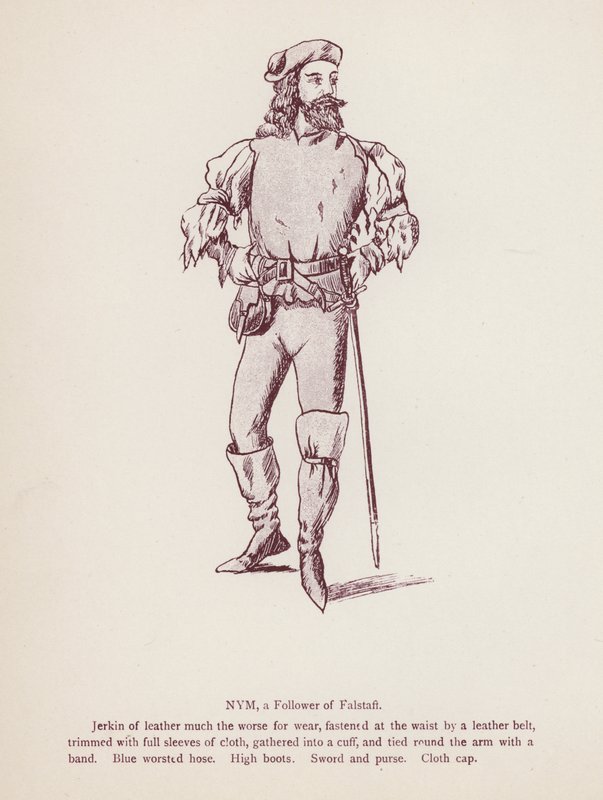 Les Joyeuses Commères de Windsor de Shakespeare : Nym, un suiveur de Falstaff (lithographie) - English School