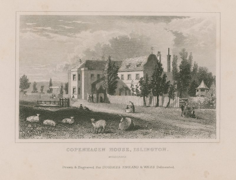 Moutons broutant devant la maison de Copenhague - English School