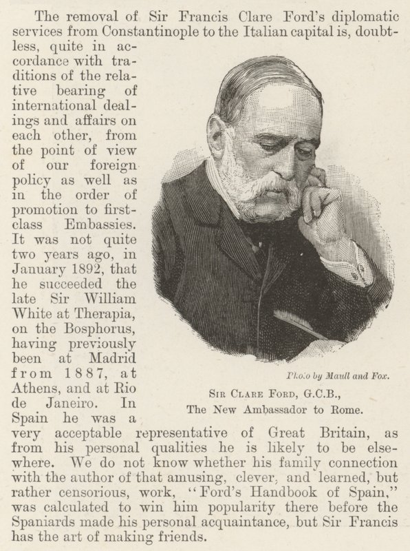 Sir Clare Ford, GCB, le nouvel ambassadeur à Rome (gravure) - English School