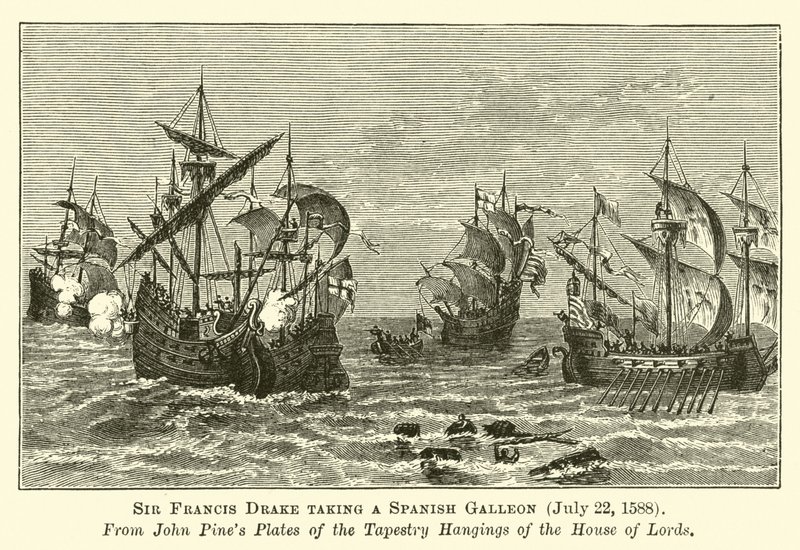 Sir Francis Drake prenant un galion espagnol, 22 juillet 1588 - English School