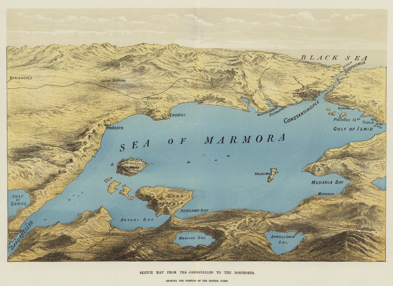 Carte schématique du Dardanelles au Bosphore - English School