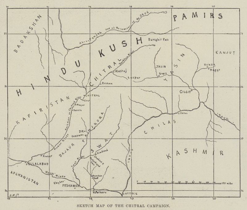 Carte esquisse de la campagne de Chitral (gravure) - English School
