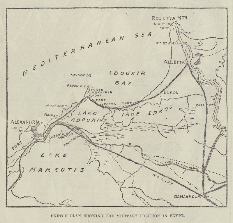 Plan schématique montrant la position militaire en Égypte (gravure) - English School