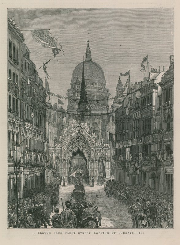Croquis de Fleet Street regardant vers Ludgate Hill - English School