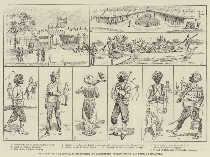 Croquis au Durbar de Rawul Pindi (gravure) - English School