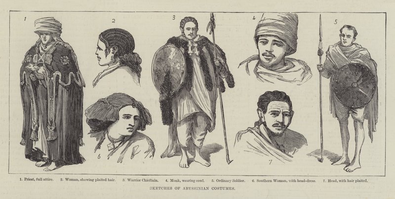 Croquis de costumes abyssins (gravure) - English School