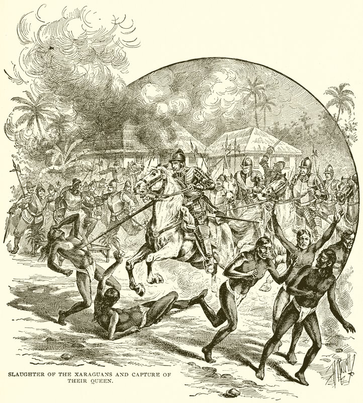 Massacre des Xaraguans et capture de leur reine - English School