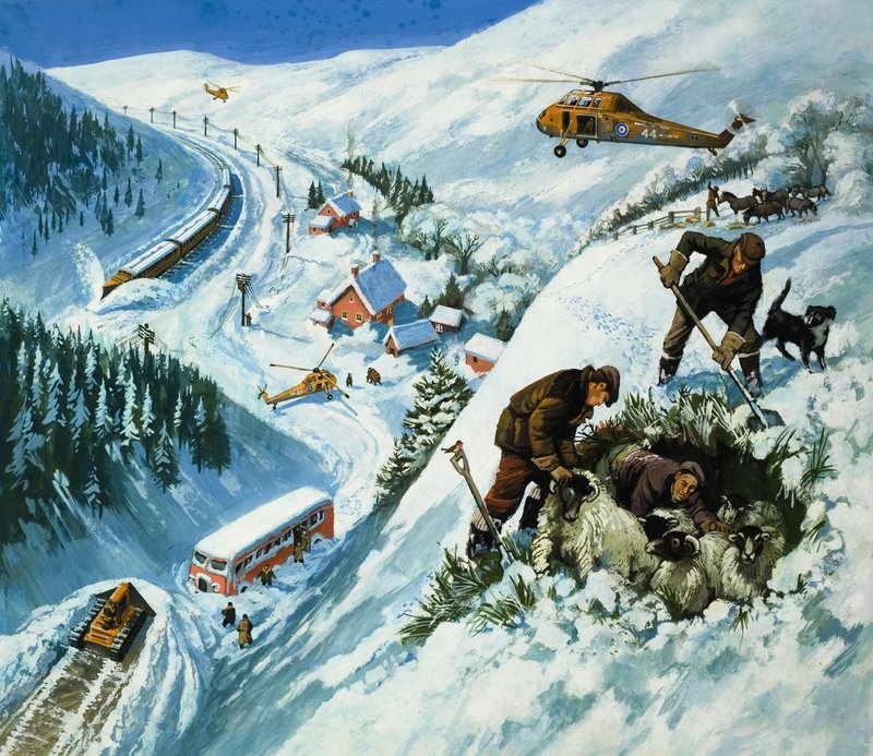 Sauvetage de la neige (gouache sur papier) - English School