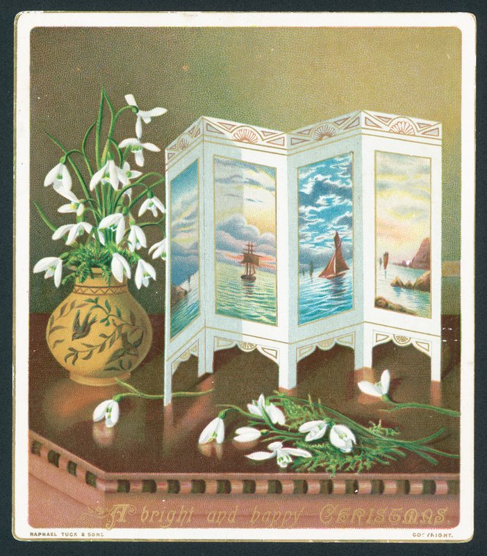 Perce-neige et écran sur la table, carte de Noël - English School