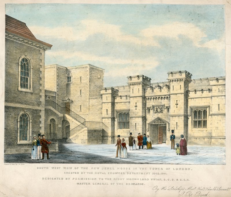 Vue sud-ouest de la nouvelle maison des bijoux dans la tour de Londres, érigée en 1840-41 - English School